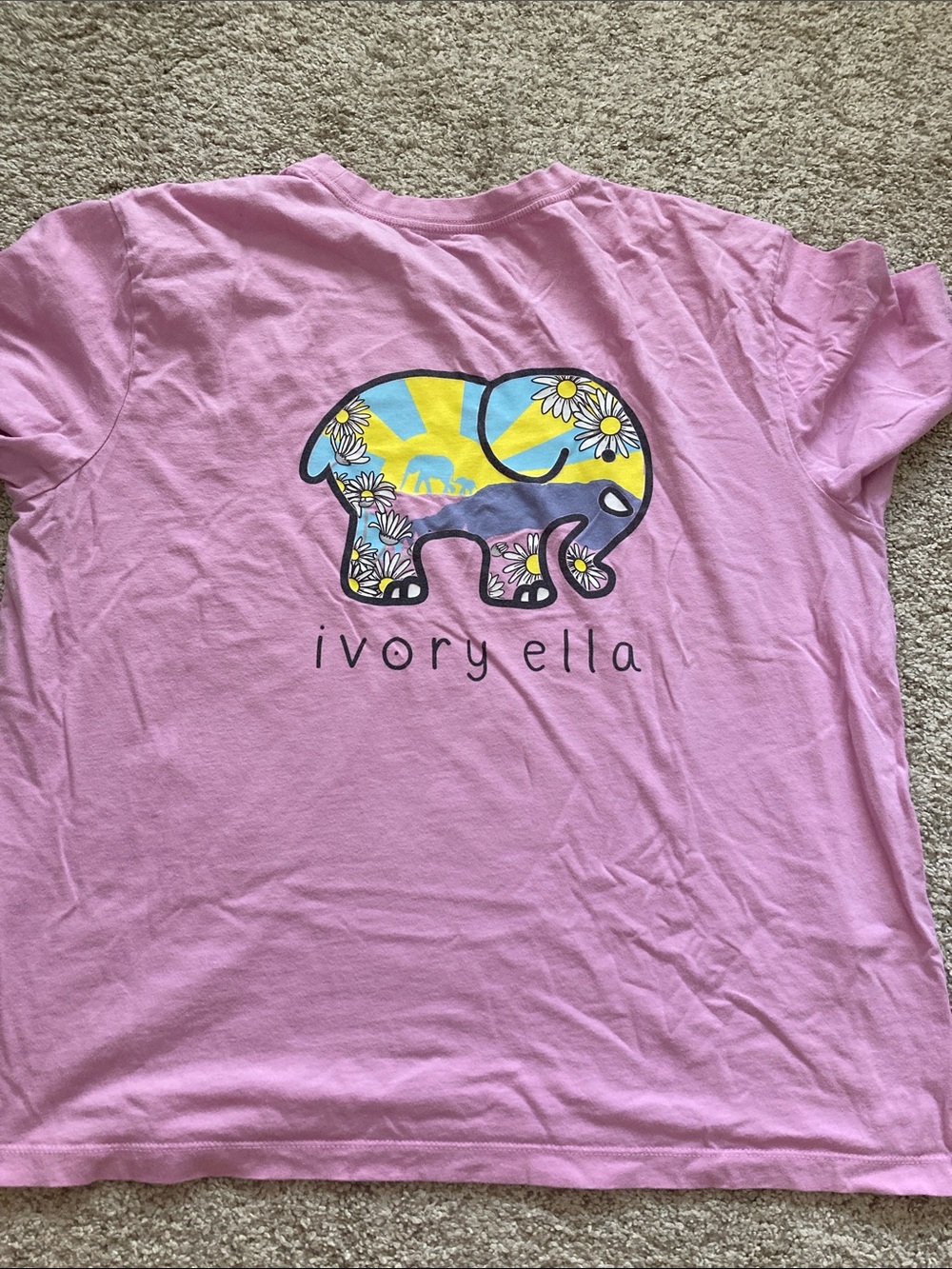 Ivory Ella Pink Purple Daisy Sunrise Shirt Size Large 100% Organic Cotton